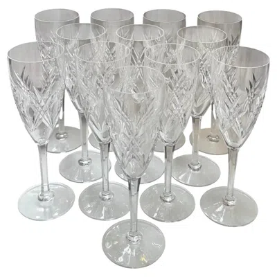 Pre-owned Baccarat Set Of 12  Auvergne French Crystal Champagne Flutes In Gray