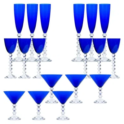 Pre-owned Baccarat Set Of 18 Exquise Deep Blue  Crystal Glasses, France