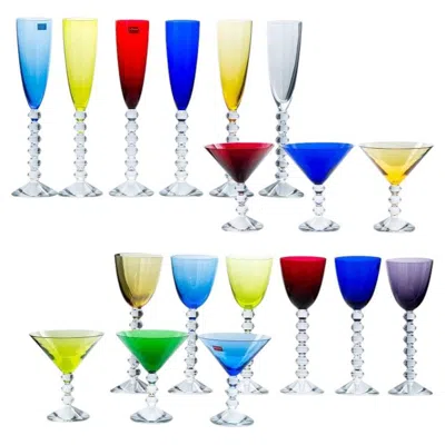 Pre-owned Baccarat Set Of 18 Exquise Multi Color  Crystal Glasses, France In Beige