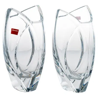 Pre-owned Baccarat Set Of 2  Asymmetrical Edge Vases Clear Crystal Glass, France In Transparent