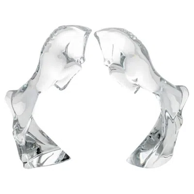 Pre-owned Baccarat Set Of 2  Rearing Horses By Allison Hawkes, Clear Crystal, France In Gray