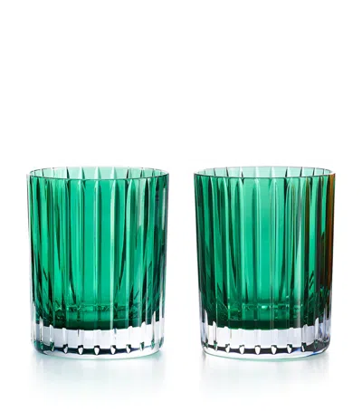 BACCARAT SET OF 2 LARGE HARMONIE DARK GREEN TUMBLERS