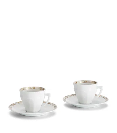 Baccarat Set Of 2 Porcelain Coffee Cups And Saucers In White