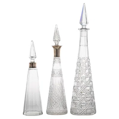 Pre-owned Baccarat Set Of 3  Structured Clear Crystal Glass Carafes, France In Gray