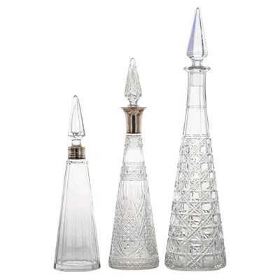 Pre-owned Baccarat Set Of 3  Structured Clear Crystal Glass Carafes, France In Gray