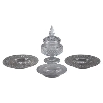 Pre-owned Baccarat Set Of 3 Plates And A Candy Box In Gray