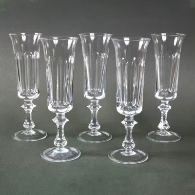 Pre-owned Baccarat Set Of 5 Vintage French  Style Crystal Champagne Flute In Gray