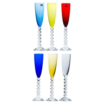 Pre-owned Baccarat Set Of 6 Exquise Multi Color  Flute Crystal Glasses, France In Sand