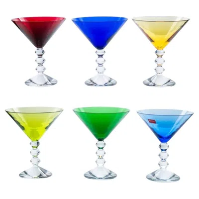 Pre-owned Baccarat Set Of 6 Exquise Multi Color  Martini Crystal Glasses, France In Green