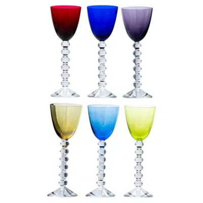Pre-owned Baccarat Set Of 6 Exquise Multi Color  Wine Crystal Glasses, France In Gray