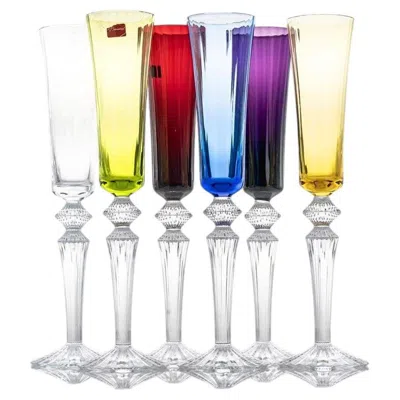 Pre-owned Baccarat Set Of 6 Multicolor  Mille Nuits Champagne Flutes, France In Sand