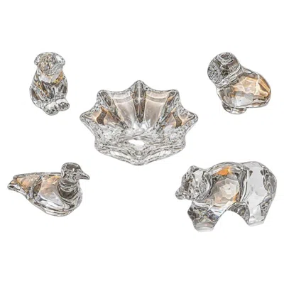 Pre-owned Baccarat Set Of Five  Crystal Animal Figures & Bowl. Late 20th Century. In Gray