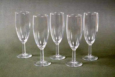 Pre-owned Baccarat Set Of Five French Signed Crystal Champagne Flutes In Gray