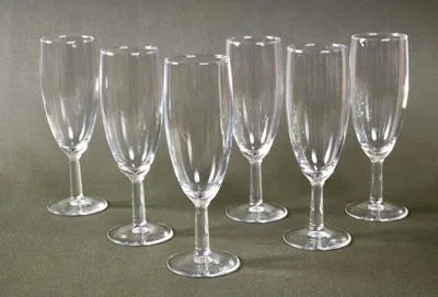 Pre-owned Baccarat Set Of Six French Signed Crystal Champagne Flutes In Gray