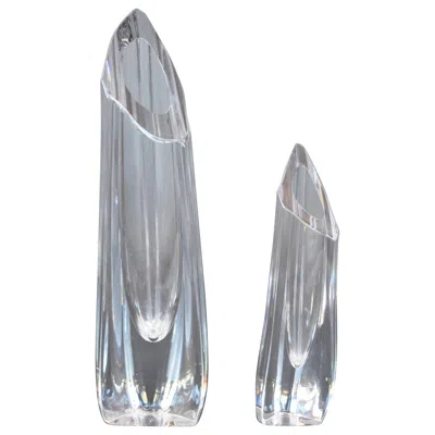 Pre-owned Baccarat Set Of Two  Vases In Transparent