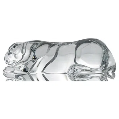 Pre-owned Baccarat Signed Crystal Glass Panther Sculpture, France In Gray