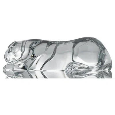 Pre-owned Baccarat Signed Crystal Glass Panther Sculpture, France In Gray