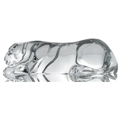 Pre-owned Baccarat Signed Crystal Glass Panther Sculpture, France In Gray
