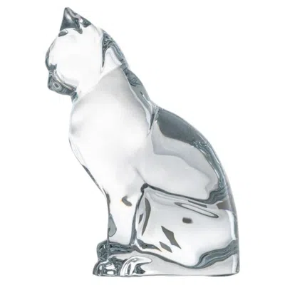 Pre-owned Baccarat Signed Crystal Glass Sitting Cat Sculpture, France In Gray