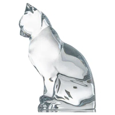 Pre-owned Baccarat Signed Crystal Glass Sitting Cat Sculpture, France In Gray