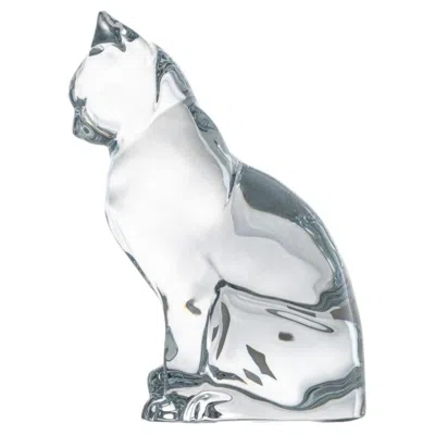 Pre-owned Baccarat Signed Crystal Glass Sitting Cat Sculpture, France In Gray