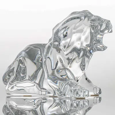 Pre-owned Baccarat Signed Crystal Roaring Lion Sculpture, France In Gray