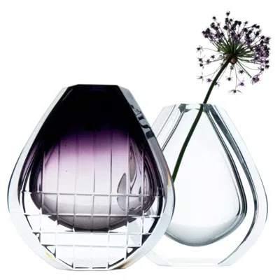 Pre-owned Baccarat Signed, Set Of 2 Clear And Amethist Crystal Vases, France, 1980 In Transparent