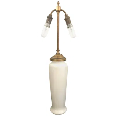 Pre-owned Baccarat Signed Three-light Table Lamp By , France 1920 In Opaline Glass & Bronze In Gold