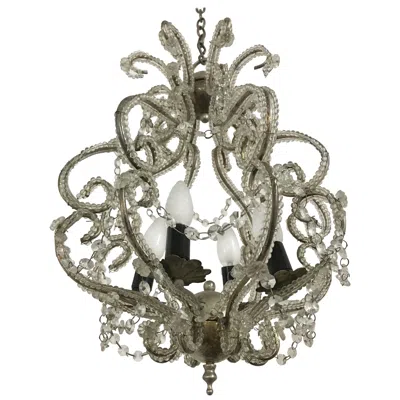 Pre-owned Baccarat Silvered "montgolfiere" Style Chandelier, Glass Beads Throughout, France, 1960 In Transparent