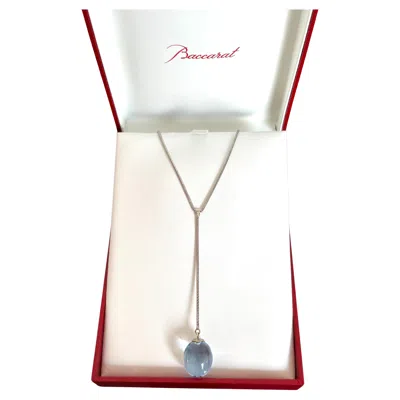 Pre-owned Baccarat Sterling Silver Drop Necklace With Blue Crystal