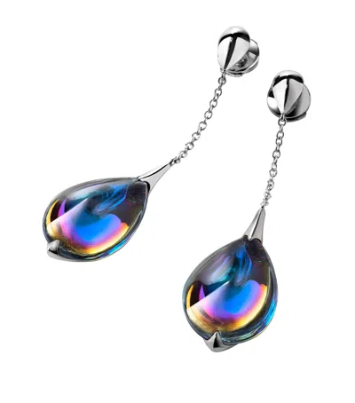 Baccarat Sterling Silver Fleurs De Psydelic Blue Scarab Drop Earrings