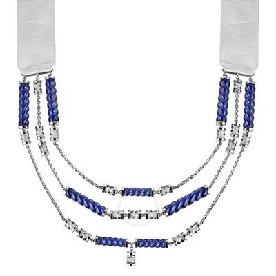 Baccarat Sterling Silver With Midnight Blue And Mist Grey Crystals. This Beautiful 3 Strand Necklace In Metallic