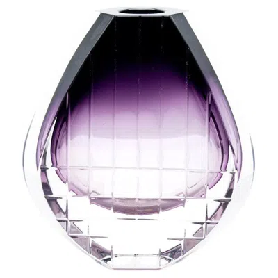 Pre-owned Baccarat Thomas Bastide Geometric Vase Violet Clear Crystal Glass, France In Purple
