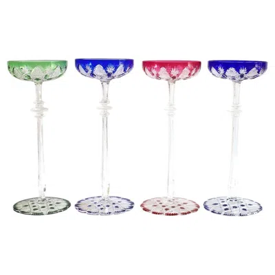 Pre-owned Baccarat “tsar” Champagne Coupes – Set Of 4 Hand-cut Colored Crystal Glasses In Gray
