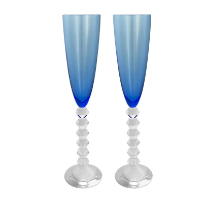 Baccarat Vega Blue Sapphire Flutissimo Champagne Flute 2811804 - Set Of 2