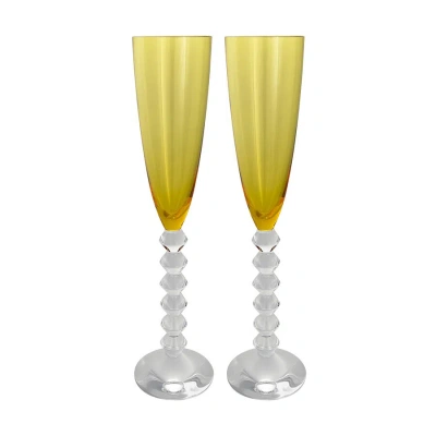 Baccarat Vega Flutissimo Topaz Flute Champagne Glass 2811803 - Set Of 2 In Yellow