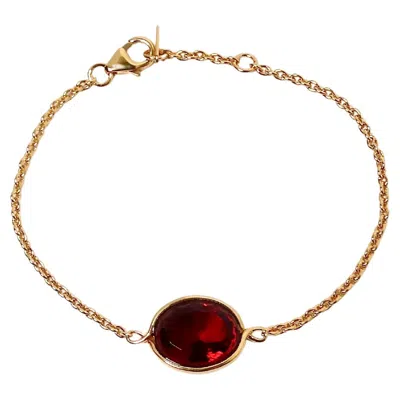 Pre-owned Baccarat Vermeil 18k Gold Plated Sterling Silver Red Crystal Chain Link Bracelet
