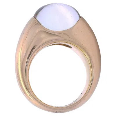 Pre-owned Baccarat Vintage 18kt Yellow Gold Ring With Cabochon Crystal