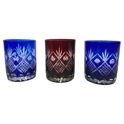 Pre-owned Baccarat Whiskey Crystal Glasses Tumbler  Style Blue And Red Cut 1970s
