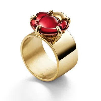 Baccarat Women's B Flower Vermeil Red Crystal Ring 2807667 In Gold