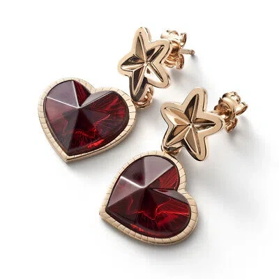 Pre-owned Baccarat Women's Etoile Mon Coeur Vermeil Red Crystal Earrings 2813115