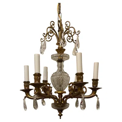 Pre-owned Baccarat Wonderful  French Dore Bronze Cut Crystal Petite 6 Light Chandelier In Gold