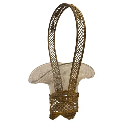 Pre-owned Baccarat Wonderful  French Dore Bronze Ormolu Crystal Oval Basket Centerpiece In Gold