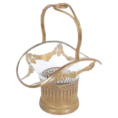 Pre-owned Baccarat Wonderful French  Dore Bronze Ormolu Crystal Glass Basket Centerpiece In Gold