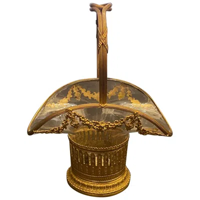 Pre-owned Baccarat Wonderful French  Dore Bronze Ormolu Crystal Glass Basket Centerpiece In Gold