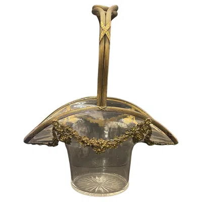 Pre-owned Baccarat Wonderful French  Dore Bronze Ormolu Crystal Glass Basket Centerpiece In Gold