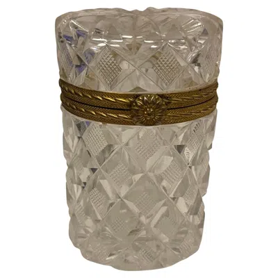 Pre-owned Baccarat Wonderful French Bronze Diamond Cut Crystal  Cylindrical Box Casket In Gold