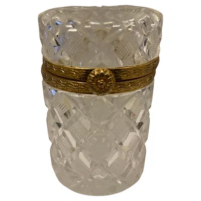 Pre-owned Baccarat Wonderful French Bronze Diamond Cut Crystal  Cylindrical Box Casket In Gold