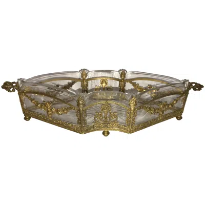 Pre-owned Baccarat Wonderful French Doré Bronze  Etched Crystal Centrepiece Swag Torches In Gold
