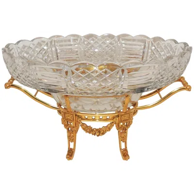 Pre-owned Baccarat Wonderful French Dore Bronze Filigree Swag Wreaths Cut Crystal Gilt Centerpiece In Sand